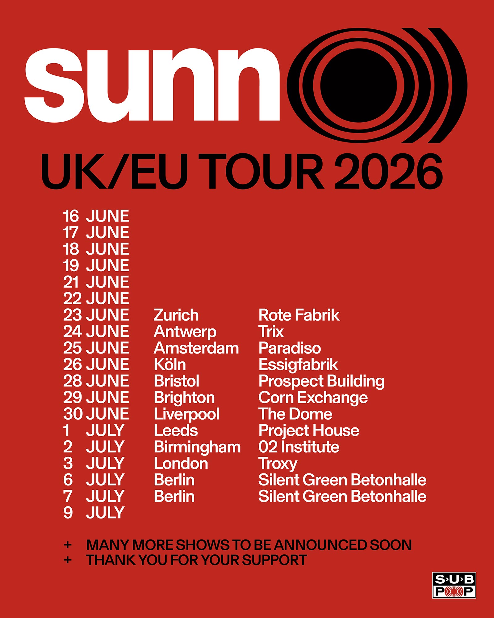 SUNN O))) UK/EU JUNE-JULY 2026 TOUR